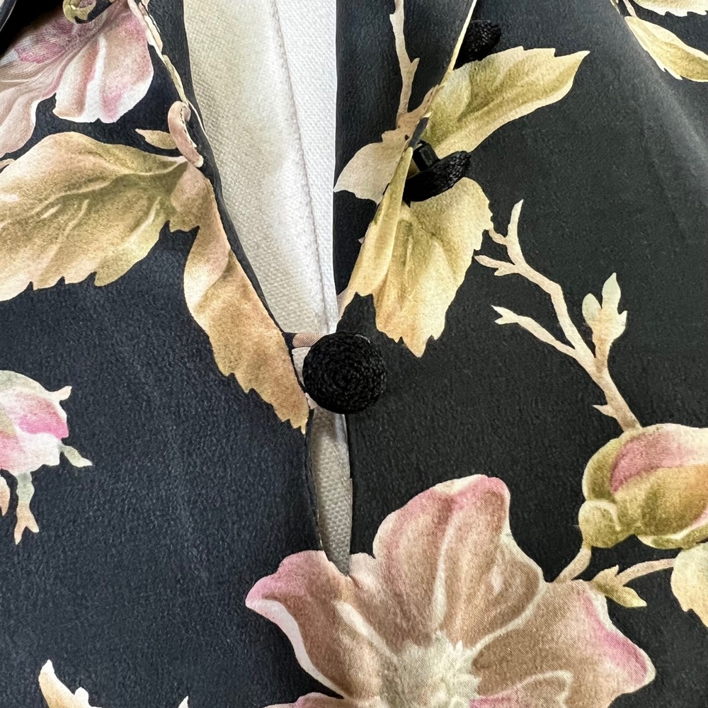 Dana Buchman 100% Silk Floral Tunic Size 6 Black Pink Long Sleeve Collar Vintage - Picture 2 of 10